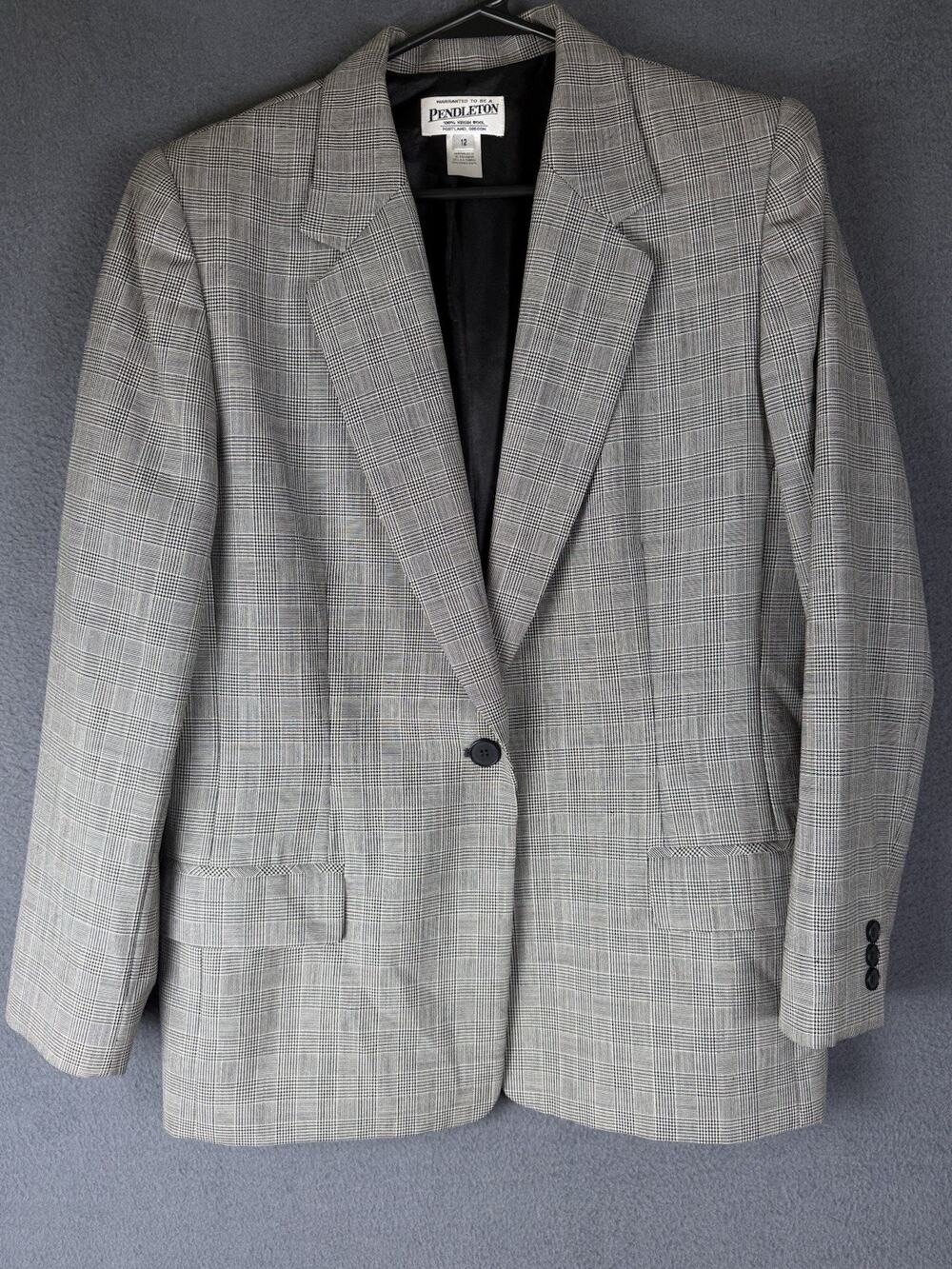 Vintage Pendleton plaid single button blazer work wear minimalist jacket wool 12